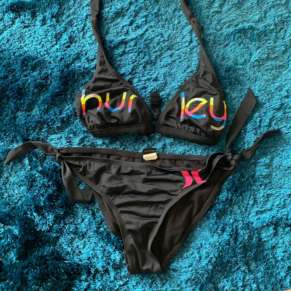 Hurley black and rainbow print bathingsuit set